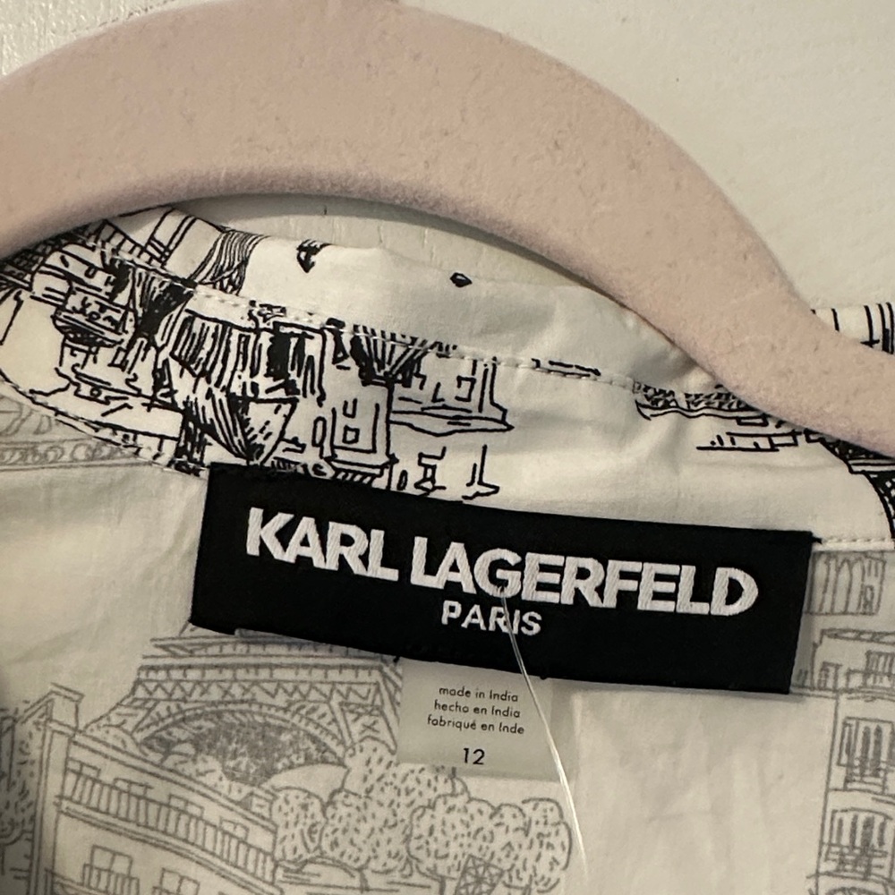 KARL LAGERFELD Women's Button Up Collared Belted Shirt Dress size 12. Nwt - Picture 7 of 9
